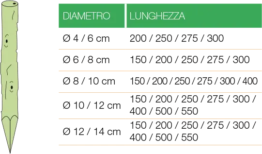 Pali in castagno scortecciato impregnato con punta HOLZ BRENZ srl