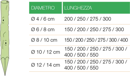 Pali in castagno scortecciato impregnato con punta HOLZ BRENZ srl