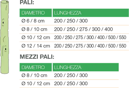 Pali in castagno scortecciato impregnato senza punta HOLZ BRENZ srl